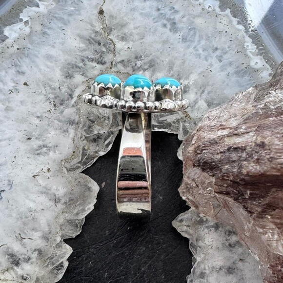 Sterling Silver Southwestern Style 4 Composite Turquoise Adjustable Ring - Picture 6 of 10